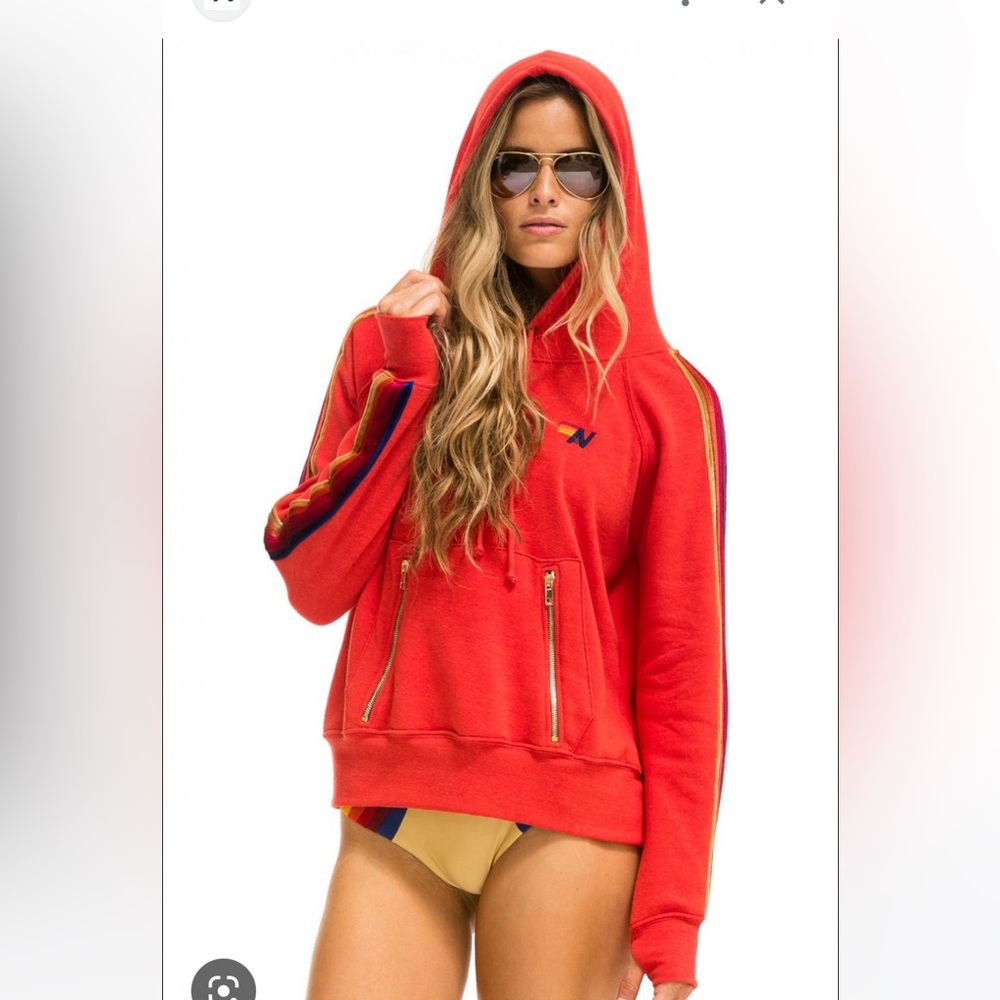 Aviator nation 5 stripe velour hoodie